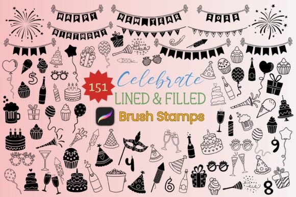 151 Celebrate Procreate Brush Stamps for Creative Projects