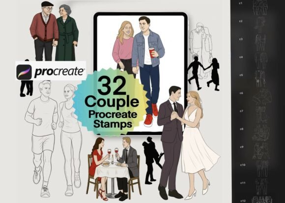 Romantic Couple Procreate Stamps: Your Shortcut to Heartfelt Art