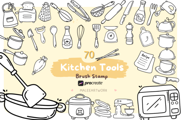 Whimsical Culinary Design with Kitchen Tools Procreate Brush Stamps